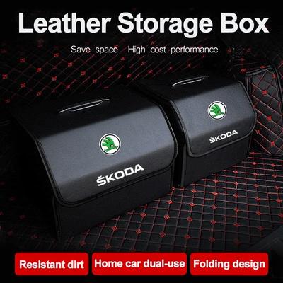 Skládací organizér do auta z kůže, úložný box na cesty Pro Skoda Octavia Rapid Fabia Superb Yeti Kodiaq Kamiq Karoq Derivati Scala