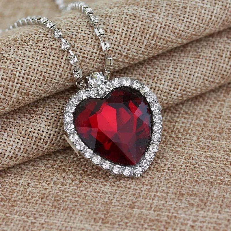 Titanic Heart Of The Ocean Necklace For Women Blue And Red Crystal Chain Fashion Party Jewelry Gift