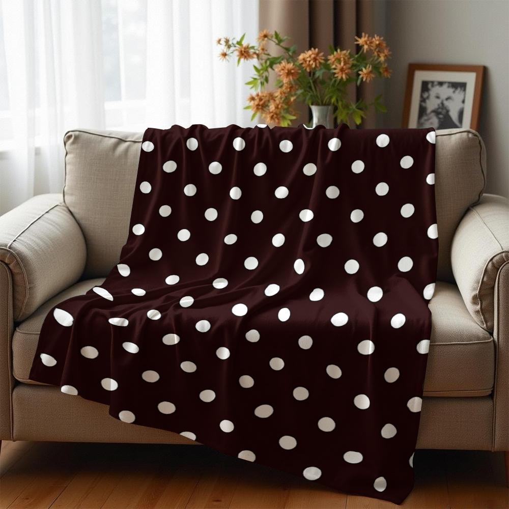 Burgundy White Polka Dot Cartoon Anime Print Flannel Blanket Soft Warm Throw for Kids Bedroom Sofa Christmas Office Car