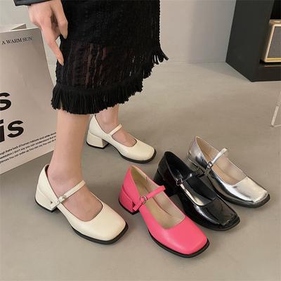 Fashion Mary Janes Vintage Sandals Woman 2024 New Buckle Non-Slip Casual Medium Heels Office Ladies Solid Elegant Heels Pumps Zapatos