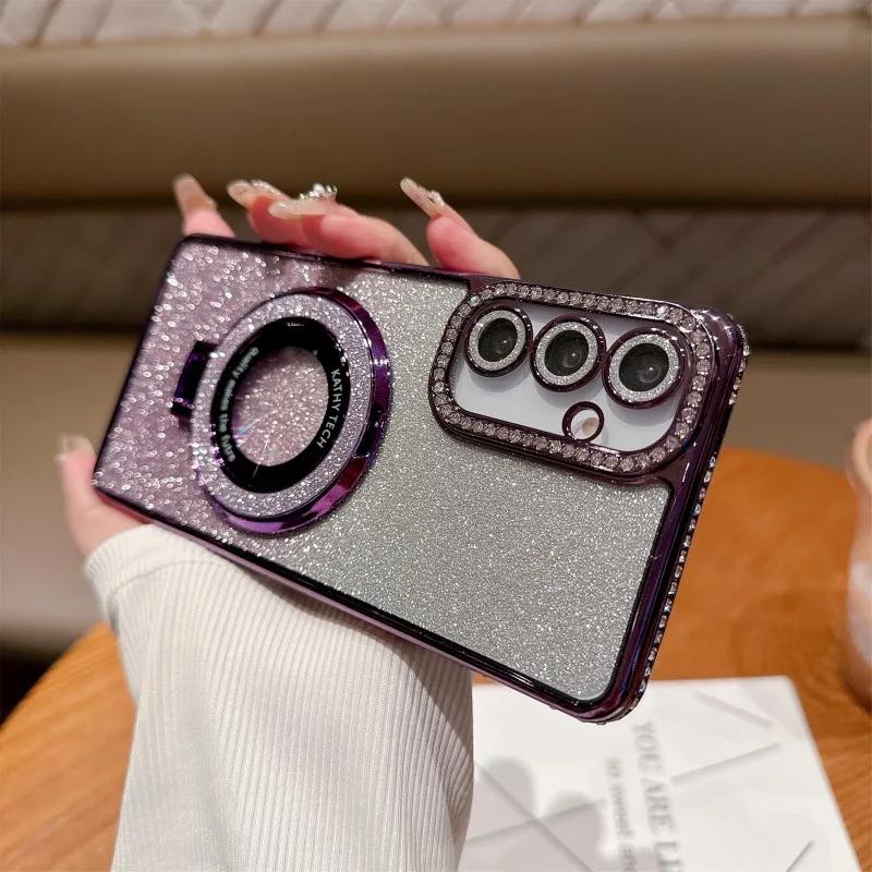 Luxury Magnetic Stand Shockproof Case For Samsung Galaxy A36 A56 A55 A35 A54 A34 A26 A25 A16 A15 A06 5G Glitter Diamond Cover