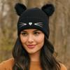 Wool Knitted Pullover Hat Warm Cold Hat Cute Cat Ears Beanies  Winter