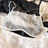 Sexy Lace Flower Embroidery Lingerie Set for Women French Ultra-thin Mesh Transparent Bra Detachable Decoration Chain Underwear