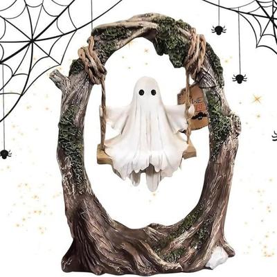 Resin Halloween Swing Cute Ghost Decoration Holiday Home Desktop Ornament Craft Gift
