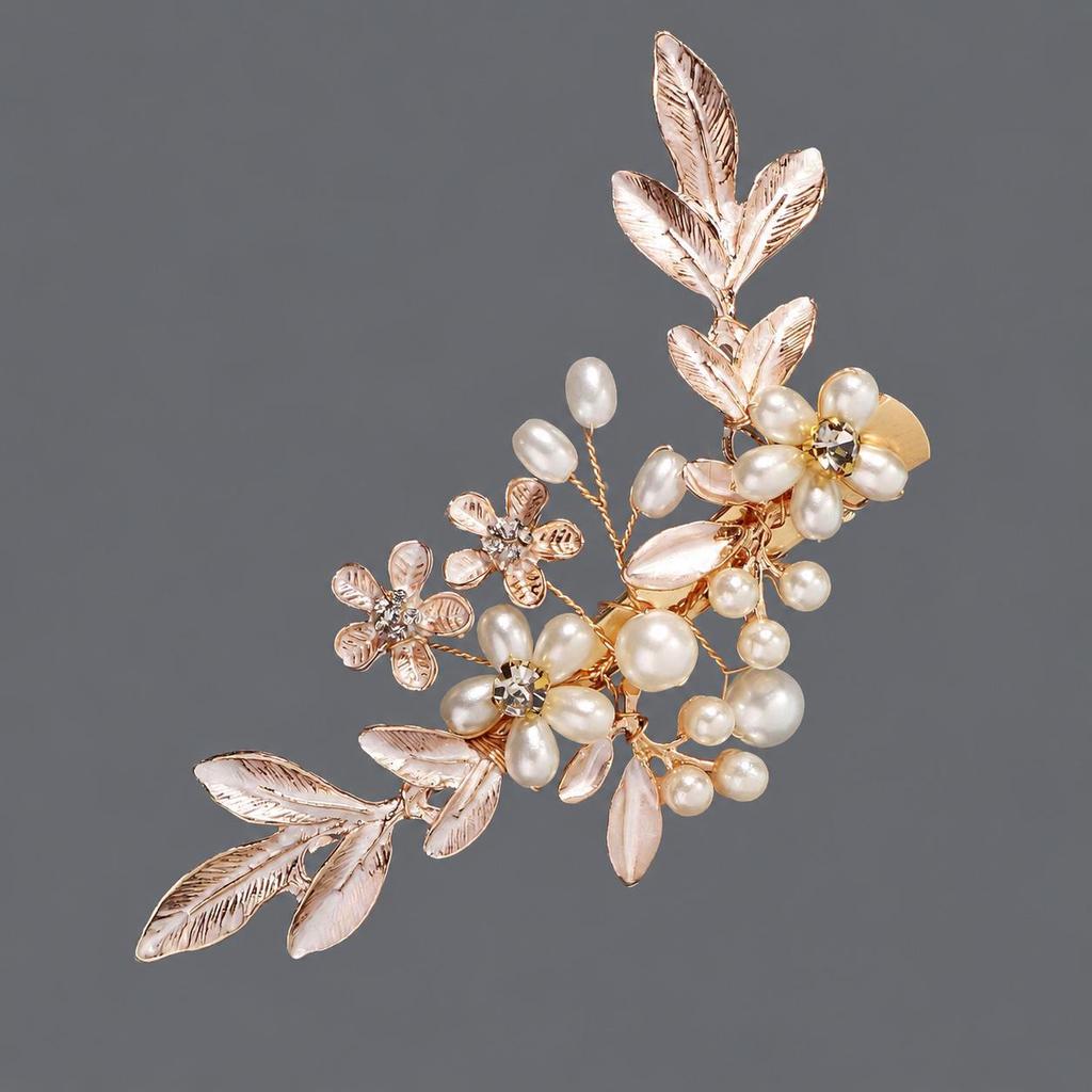 Handmade Flower Hair Clip with Alloy, Pearl and Drip Oil - Bridal Wedding Headwear Accessory