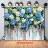 2D White Curtain Floral Backdrop with Hanging Pink Blooms Photo Booth Banner