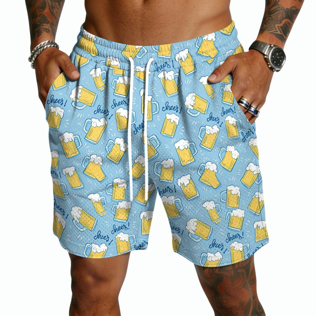 Herren Freizeitshorts mit Print und Kordelzug, Leicht, Schnelltrocknend, 5 Zoll Schrittlänge