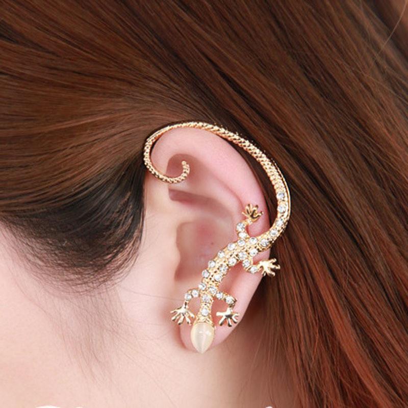 Punk Diamond Fashionable Studded Gecko Lizard Ear Hanging Earrings Women For