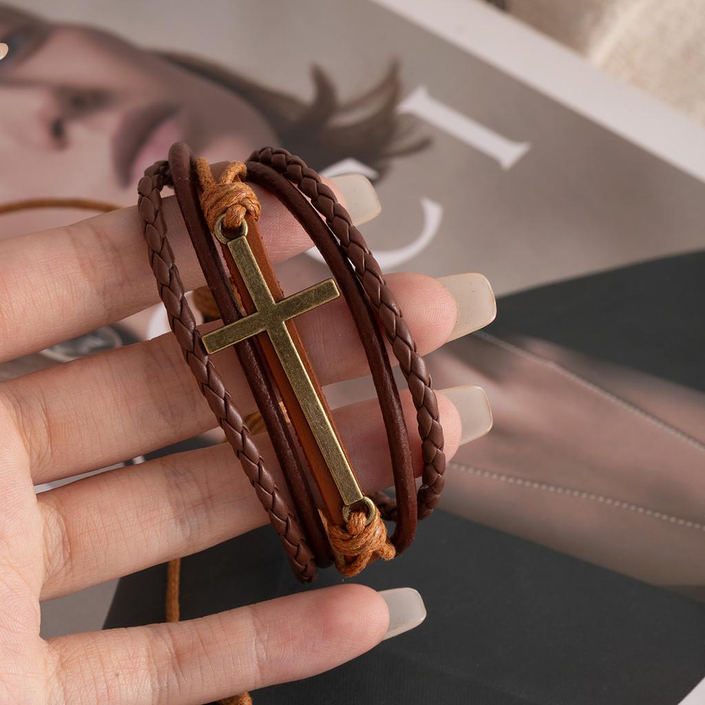 Retro Ethnic Style Leather Woven Multi-Layer Bracelet Fashion Cross Trend Bracelet Temperament Niche Simple Jewelry