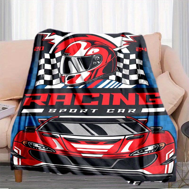Retro Racing Sport Pattern Flannel Printed Blanket Suitable for All Seasons Suitable for Living Room Office Sofa and Travel