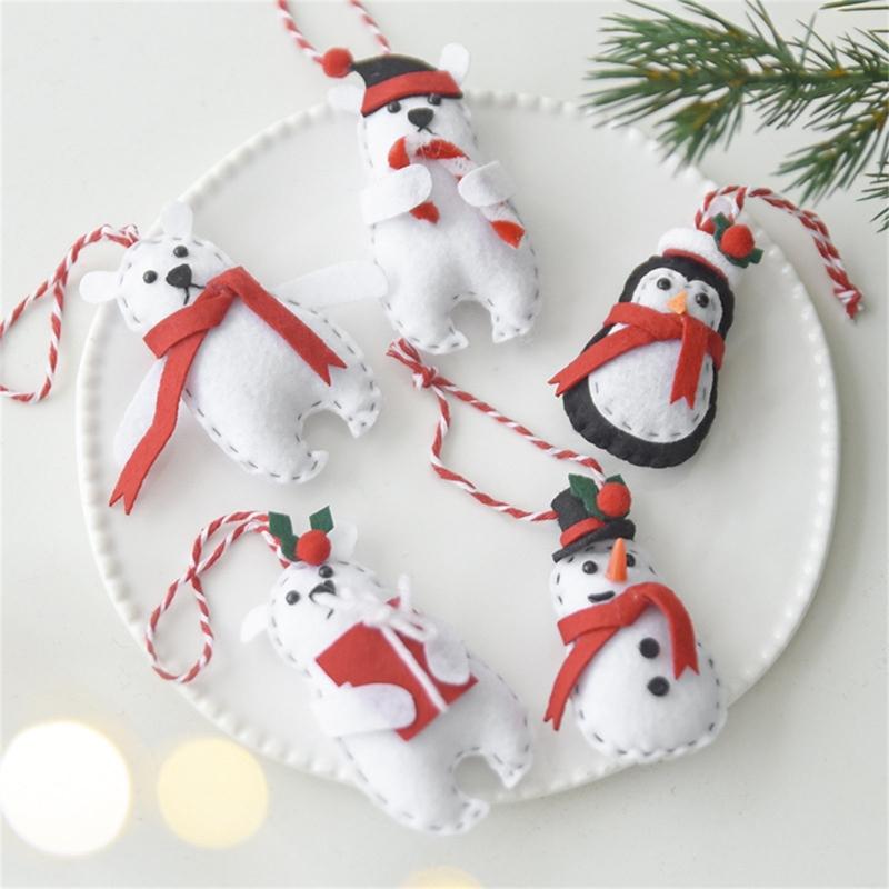 Soft Felt Christmas Tree Decoration Set, 5 Piece Holiday Tree Hanging Ornament With Pre Attached Cords for Tree, Entrydoor, and Festival Wall Display