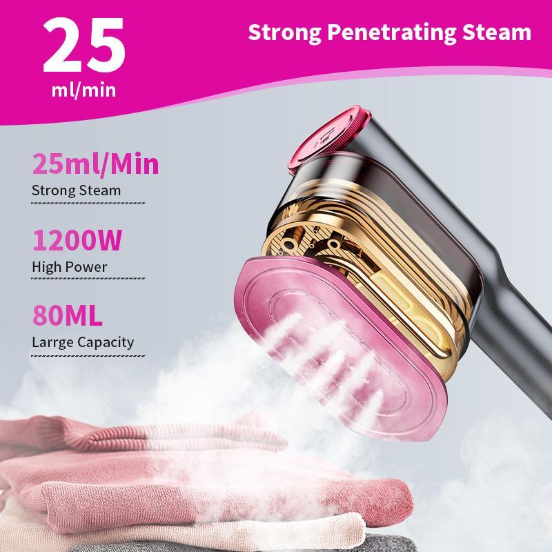 2-in-1 Portable Garment Steamer & Iron, 15s Fast Heat-up 1200W with Large Ceramic Panel, Quick Wrinkle Removal, 110-120V