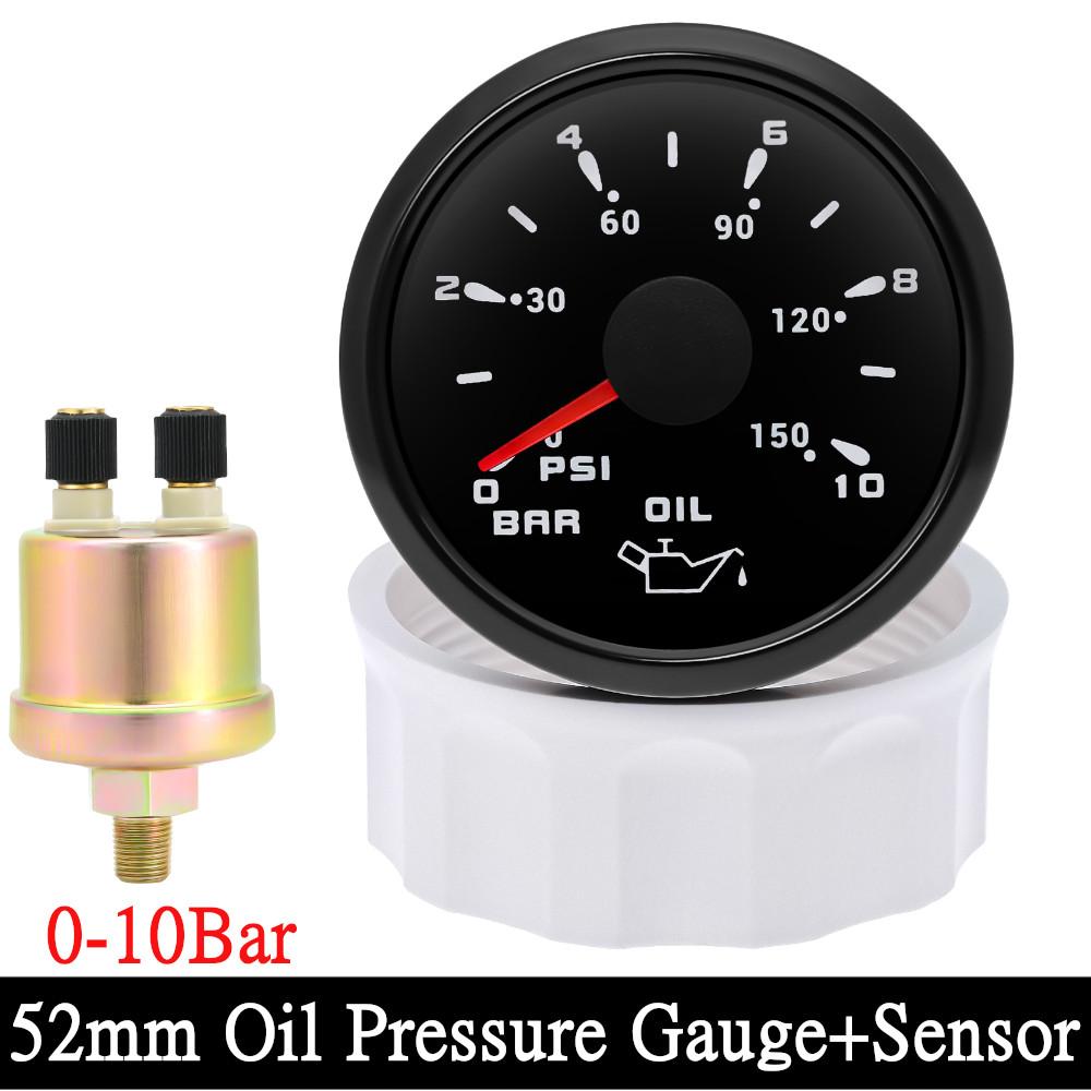 Marine Car Boat 52mm Oil Pressure Gauge+Sensor 0-5Bar 0-10Bar 7 Color Backlight Oil Press Meter Oil Press Indicator 12V/24V