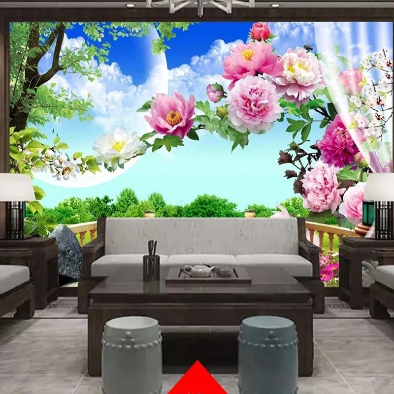 European Garden Mural Balcony Grass Rose Scenery Wall Painting Bedroom Living Room Home Decor 3d Wallpaper Fresco
