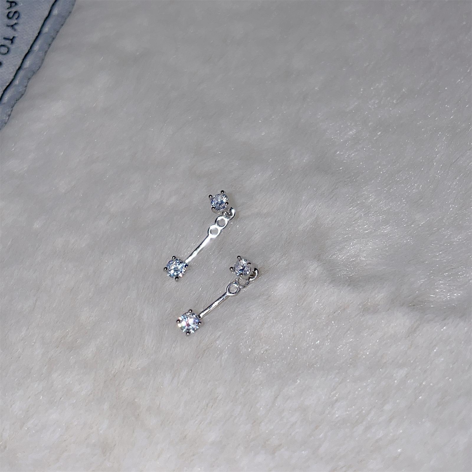 

999 sterling silver exquisite zircon back hanging two wearing small stud earrings simple light luxury high sense fashion mini ear jewelry women 999 silver