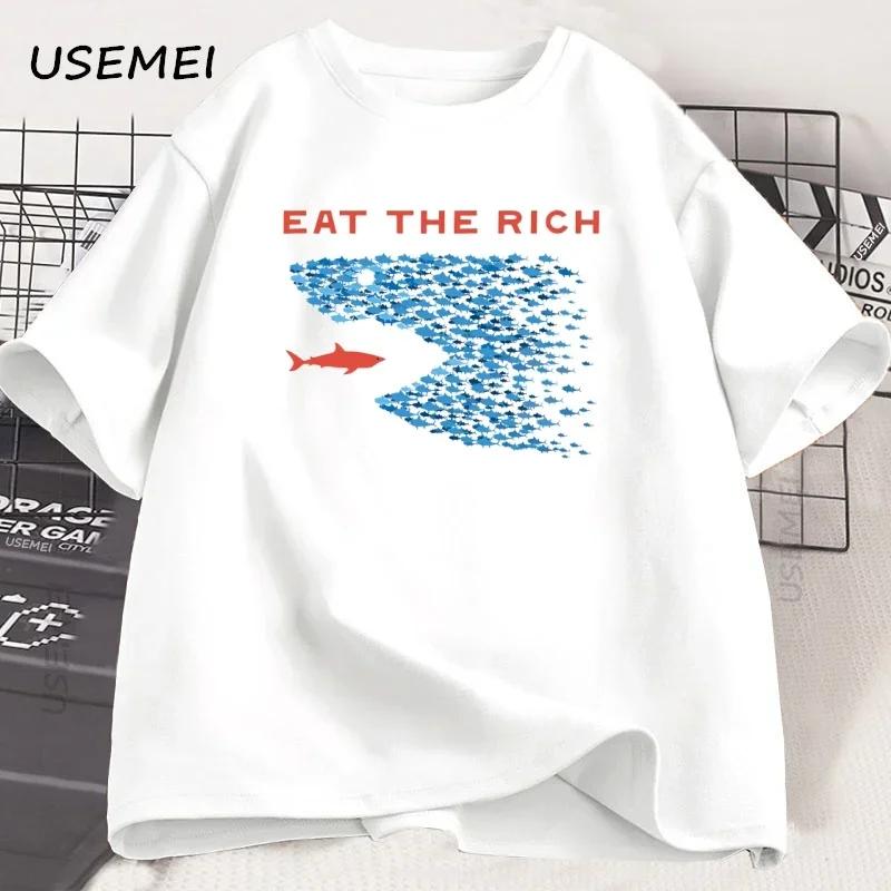 Eat The Rich T-Shirt Unisex Unisex Lustiges Baumwoll-Kurzarm-T-Shirt Streetwear Bedrucktes T-Shirt Lässige Lustige Oberteile Herrenkleidung