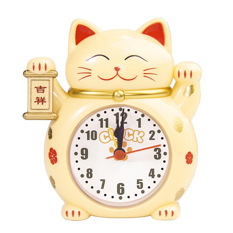 Japanische Glückskatze Wecker Koreanische Cartoon-Katze Einfache Dekorative Tischuhr Nachttisch-Dekorationen Schüler Aufstehen Quarz Uhr