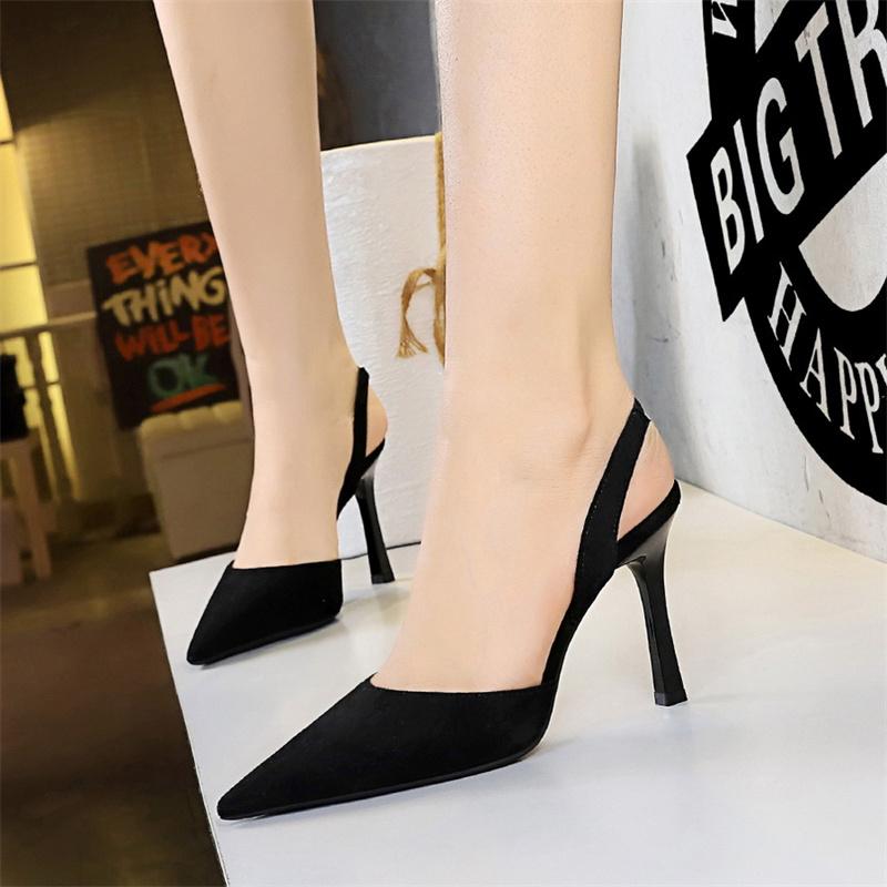 Fashion Women Fashion Simple Pointed Toe High-heeled Summer Sandals Party Black Shallow Mouth Hollow Back Strap Office Slingback Shoes