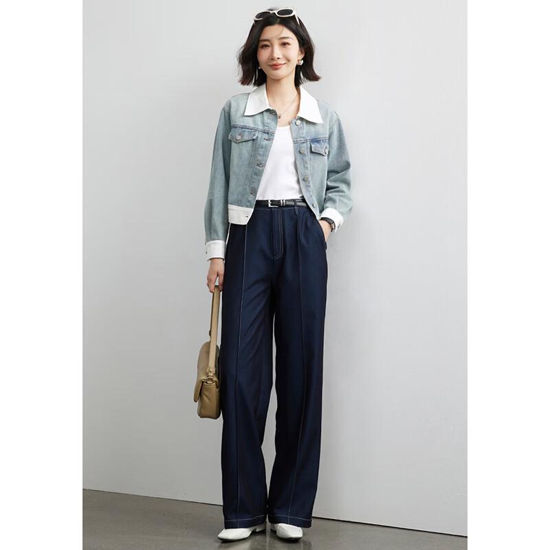 Wudao Old Money Style Faux Denim Wide-Leg Trousers