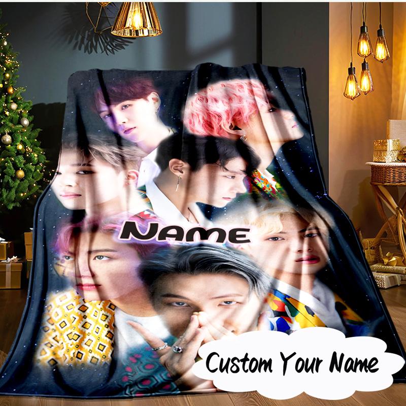 Custom Name Star Collage K-pop Blanket Ideal Bedding Blanket Perfect for Travel, Camping, Living Rooms, Offices, Sofas, Fan Christmas gift