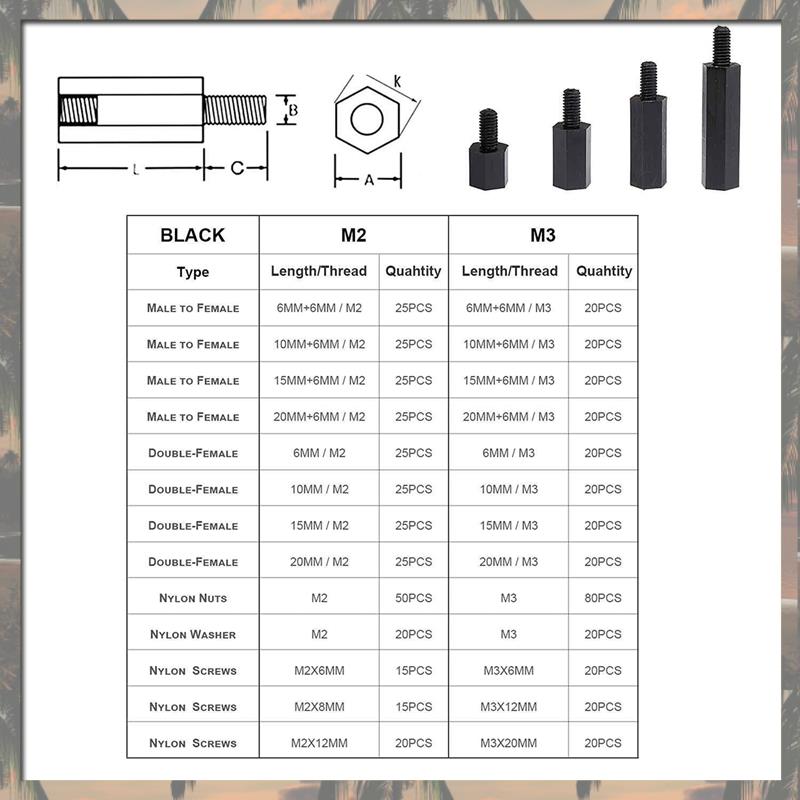 A70U Nouveau 320 Pièces M3 Mâle Femelle Hexagonal Nylon Entretoise Entretoise Vis Filetée Pilier Fileté Carte Mère PCB Entretoise Facile à Utiliser