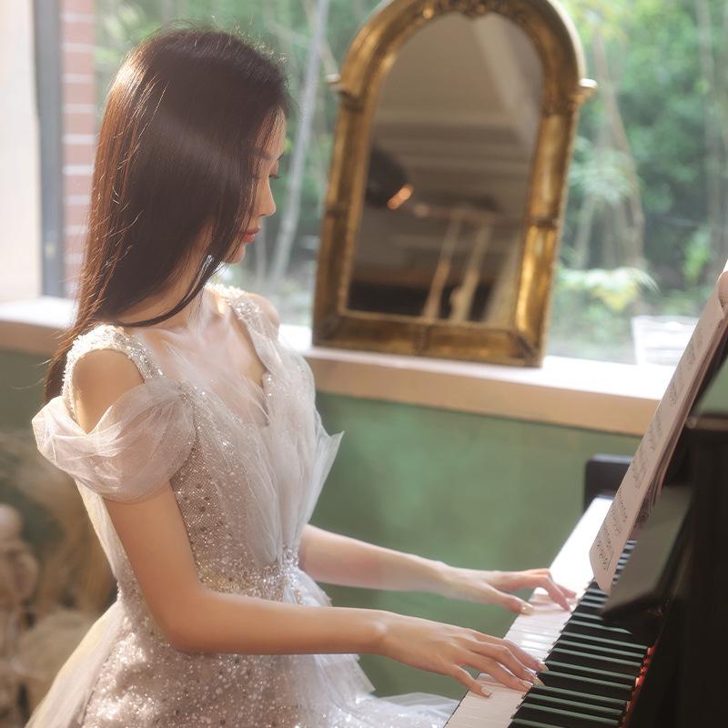 Evening Dress 1011 Autumn and Summer New Banquet Temperament Heavy Industry Light Wedding Dress Engagement Dress Toast Clothes Host
