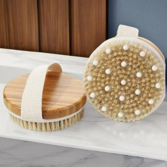 Bamboo Long-Handle Bath Brush: Pig Bristle & Massage Double-Sided Scrubber