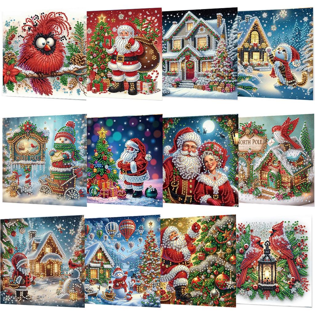 12PCS DIY Diamond Art Greeting Cards Flower Pattern Diamond Art Handmade Cards for Christmas Birthdays Thanksgiving and Holidays