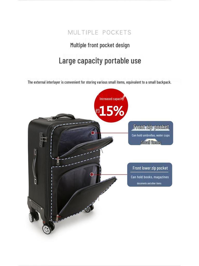 Trendiger großer Trolley-Koffer aus Oxford-Gewebe mit Zahlenschloss - Unisex Canvas und Leder, Koreanischer Stil