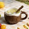 Underglaze Gift Box Ceramic Coffee Cup Mark with Lid and Spoon Creative Coconut Shell Women's Breakfast Cup