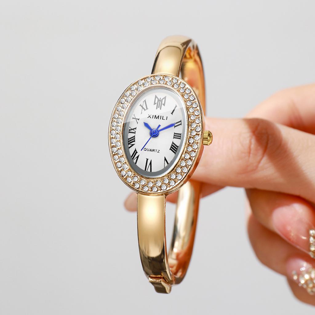 Fashion Oval Roma Dial Women Quartz Watch Elegant Rhinestone Bracelet Bangle Strap Ladies Wristwatch Reloj Mujer