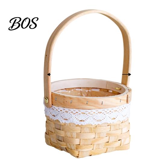 Handmade Wicker Basket Flower Basket, with Lace Decor, Hand-Woven Rattan Edge Wood Portable Floral Gift Decorative Woven C