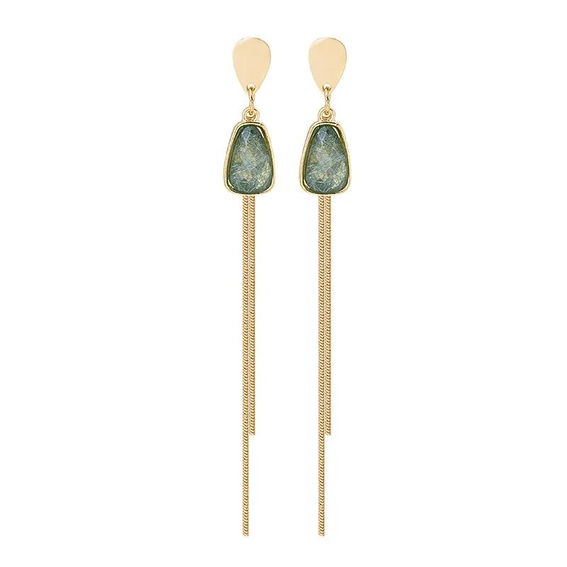 

Vintage Green Crystal Long Tassel Earrings for Women Femme Gold Color Alloy Chain Geometric Drop Dangle Earrings Party Jewelry