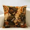 Cool Funny Bear Coffee Cushion Cover Durable Hypoallergenic Organic Linen Pillow Cover Short Size Washable Skin-Friendly