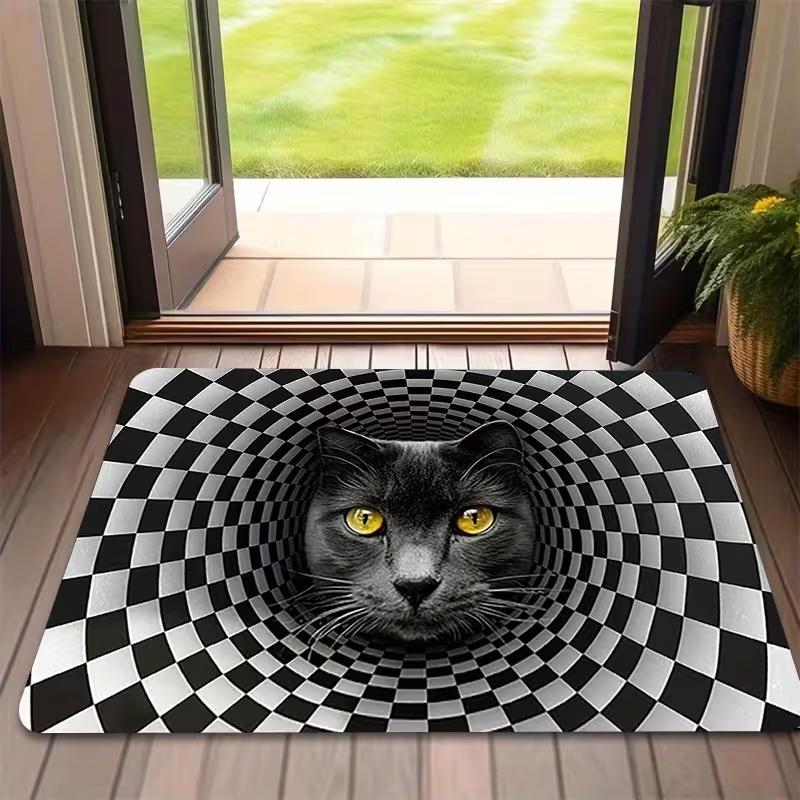 Cat Illusion Hole Design Door Mat Interesting Decorative Bedroom Living Room Bathroom Entrances Non Slip Surface Area Floor Mat