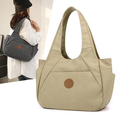 Canvas Female Top-Handle Bag Large Capacity Women Shoulder Bag Vintage Ladies Commuting Handbags