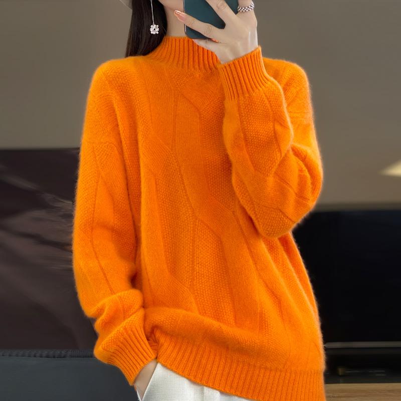 Women's Pullovers Winter Soft Merino Wool Sweater Half High Neck Thick Cashmere Sweater