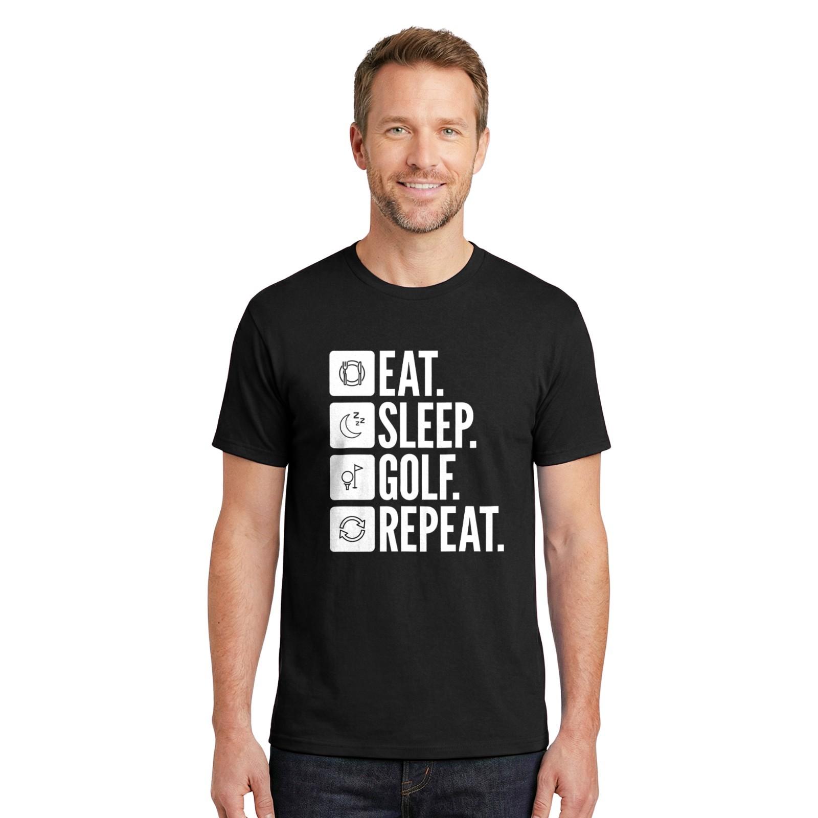 Eat Sleep Golf Repeat T-shirt Funny Gift Golfer Golfing Organic Cotton Tee S