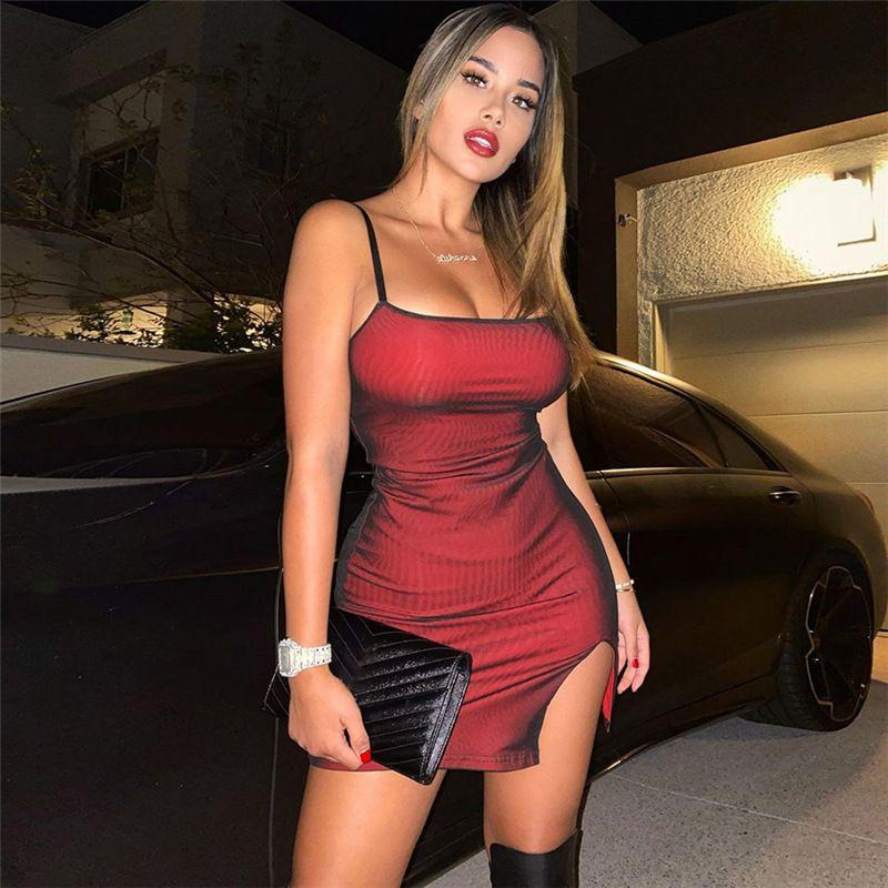 Slim Slim Slim Fit Split Dress Strap off-Neck Slim-Fit Slit Hip-Wrapped Dress