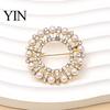Rhinestone Ring Brooch Faux Pearl Brooch, Hollow Circle Alloy Lapel Pin, Elegant Clothing Jewelry Sweater Cardigan Coat Suits Accessories, Gift