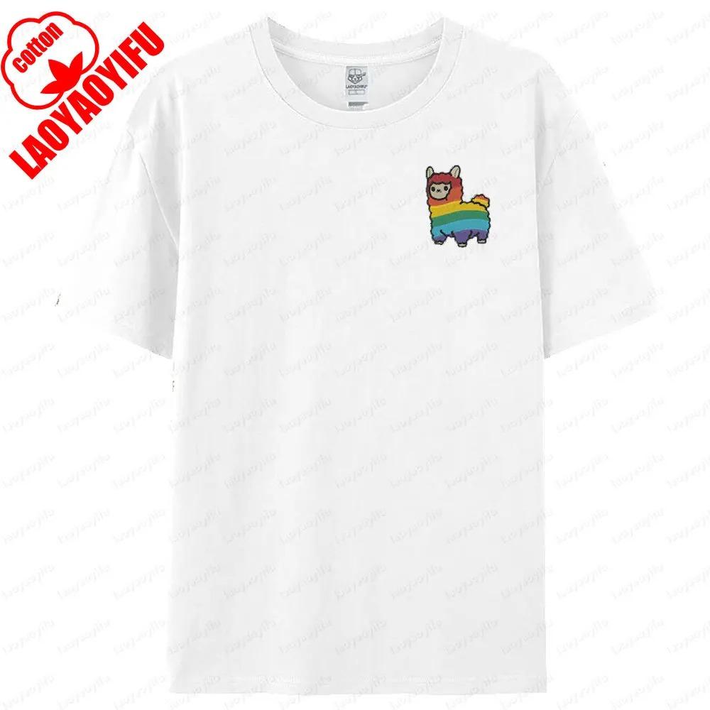 Cute Rainbow Alpaca Printed LGBT Pride Men Women Short Sleeve Unisex Fashion Casual Crewneck Tshirt Summer Daily Life Tee Tops