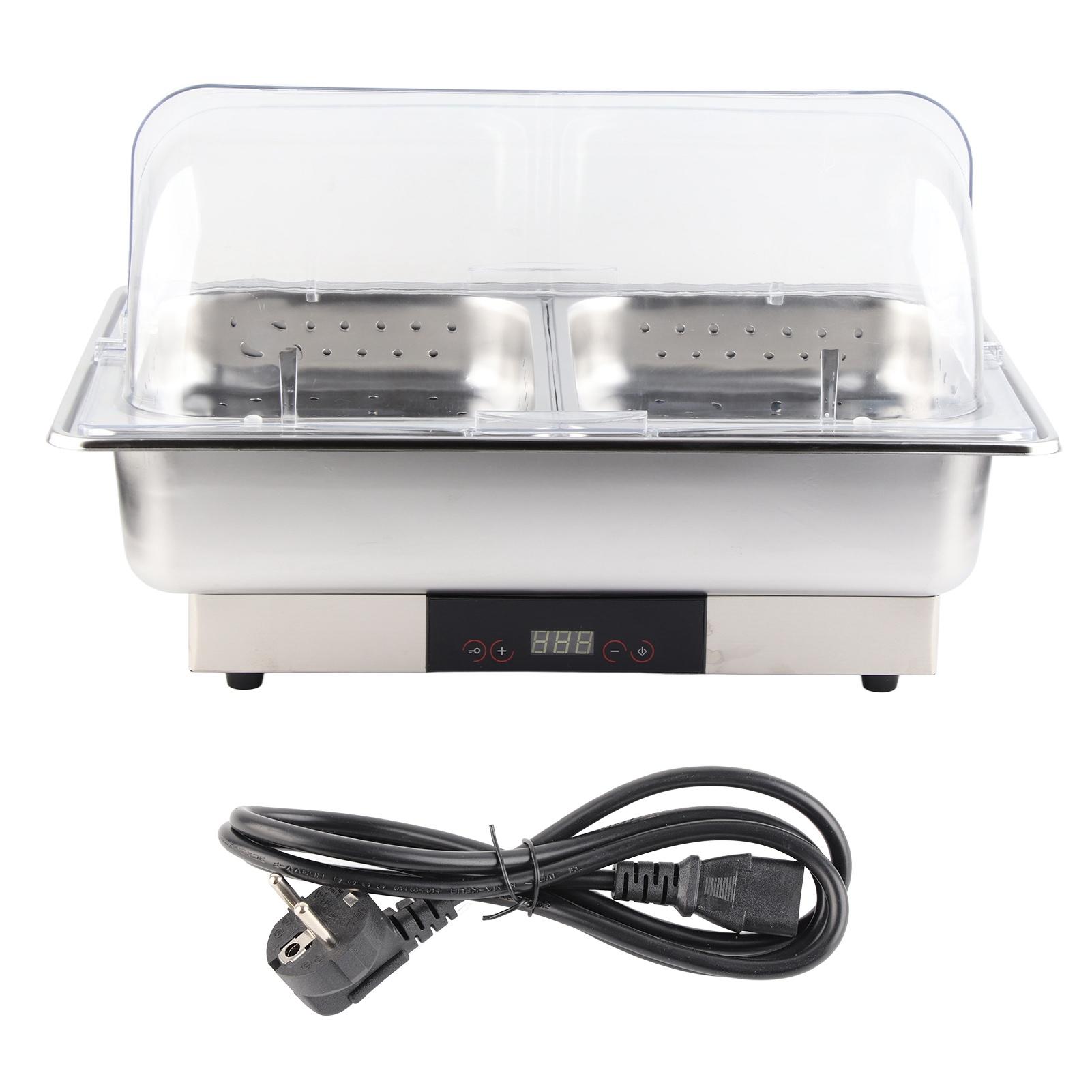 Электрический подогреватель для фуршета Сервировщик Дисплей температуры Прозрачная крышка Котёл для подогрева Набор для фуршета 2 поддона 9 л Штекер EU 220 В