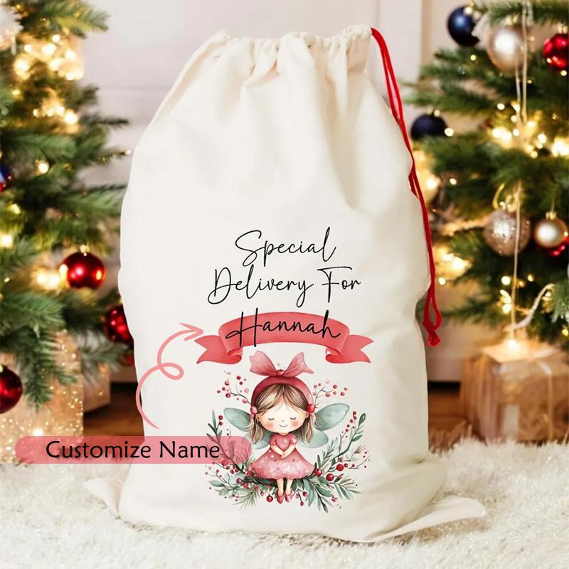 

Custom Santa Sack Magical Fairy Christmas Stocking Merry Xmas Eve Holiday Decoration Kid Girl Birthday Gift Bag Baby Shower 30x40cm&message us the name