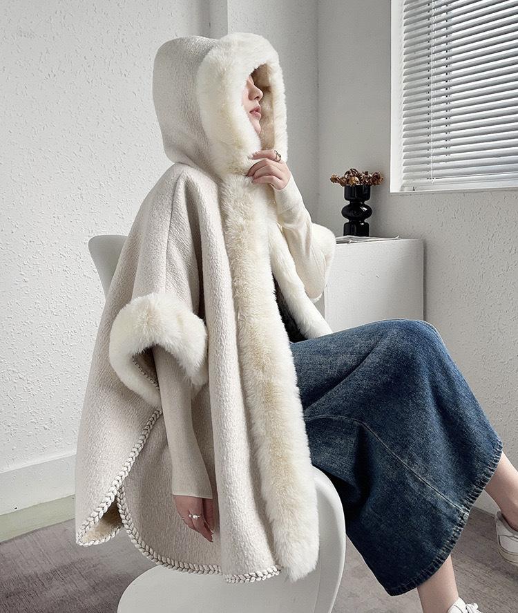 

Вільна шаль жіноча ретро приталена накидка потовщена хутряна комір куртка з капюшоном 60-80cm