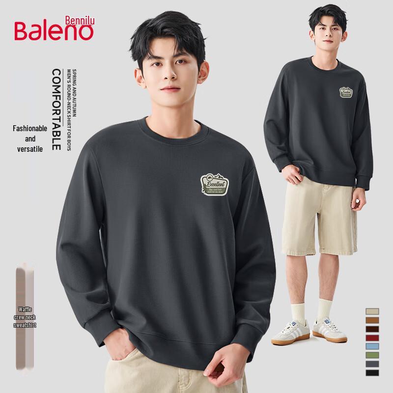 

Baleno Men s Heavyweight Waffle Knit Loose Fit Crew Neck Sweatshirt 4XL