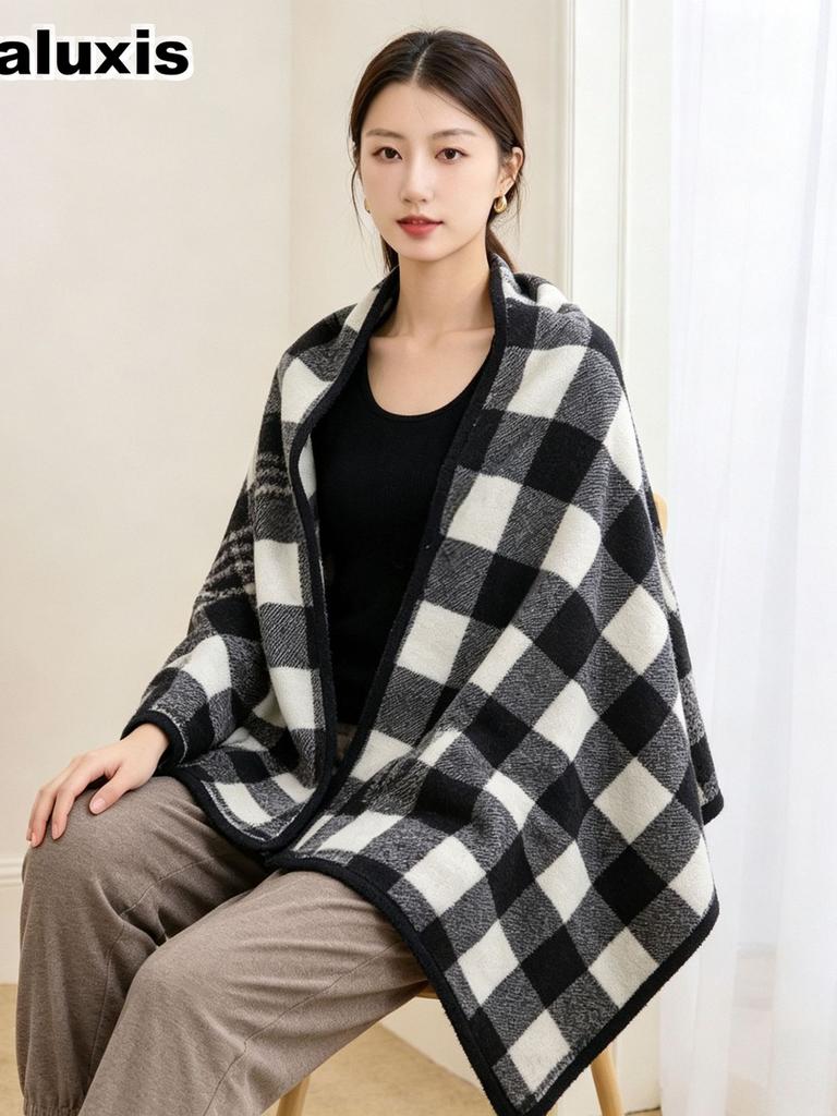 Multifunctional Shawl Blanket: Thickened Poncho for Office Napping, Leg Covering, Sofa Throw