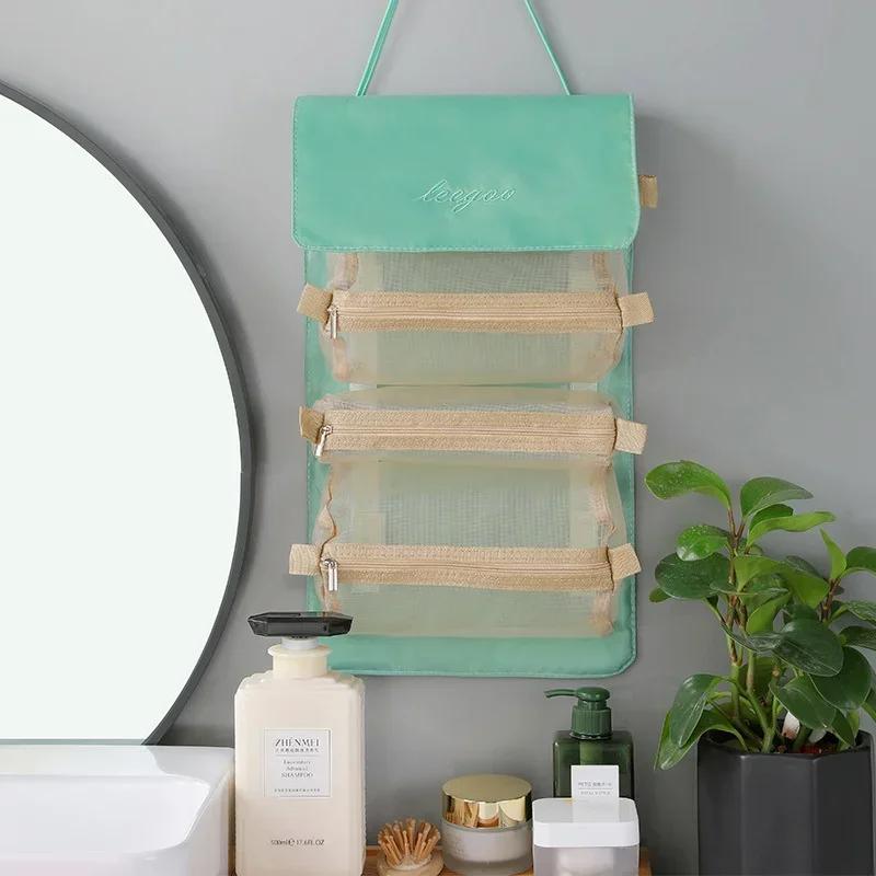 Foldable Portable Travel Wash Storage Bags 4-in-1 Detachable Makeup Bag Household Large Capacity Zipper Mesh Cosmetics Pouch