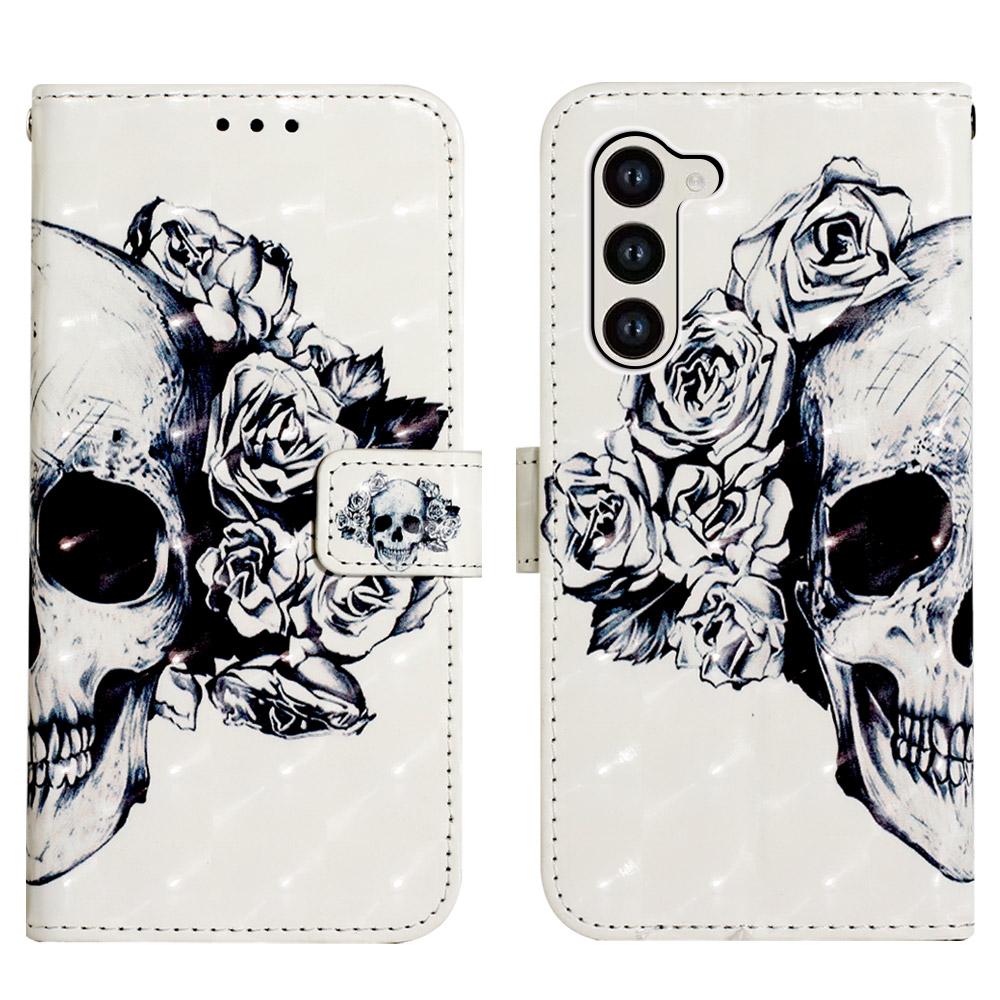 For Samsung Galaxy S24 Leather Case 3D Pattern Printing Wallet Stand Mobile Cover with Strap
