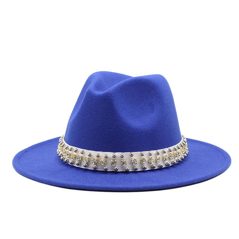 Diamond Pearl Woolen Top Hat Gentleman'S Jazz Hat Flat-Brimmed Cornice Hat