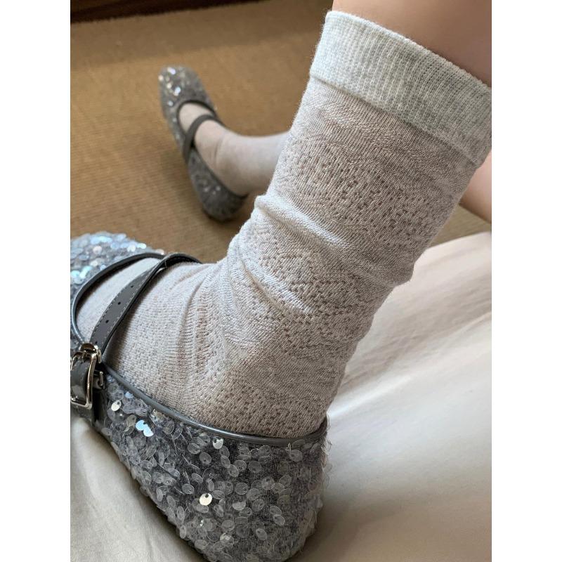 Spring and Summer Lightweight Plaid Stockings - Hollowed-out Mesh Breathable Mid-Calf Stockings - Retro Boneless Lace Stockings